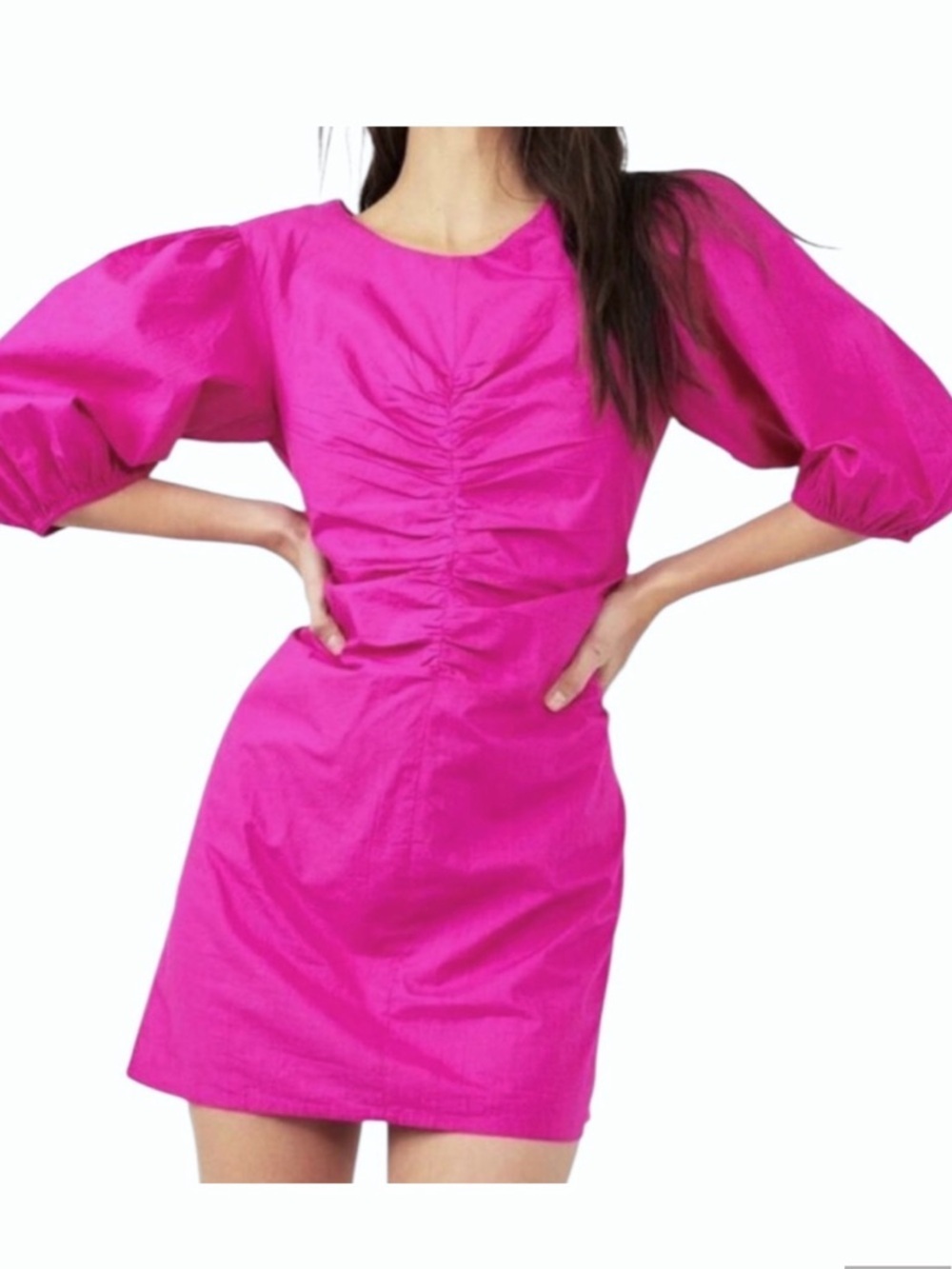 NWT Free People Hope Puff Sleeve Ruched Dress. Fuchsia Size XS